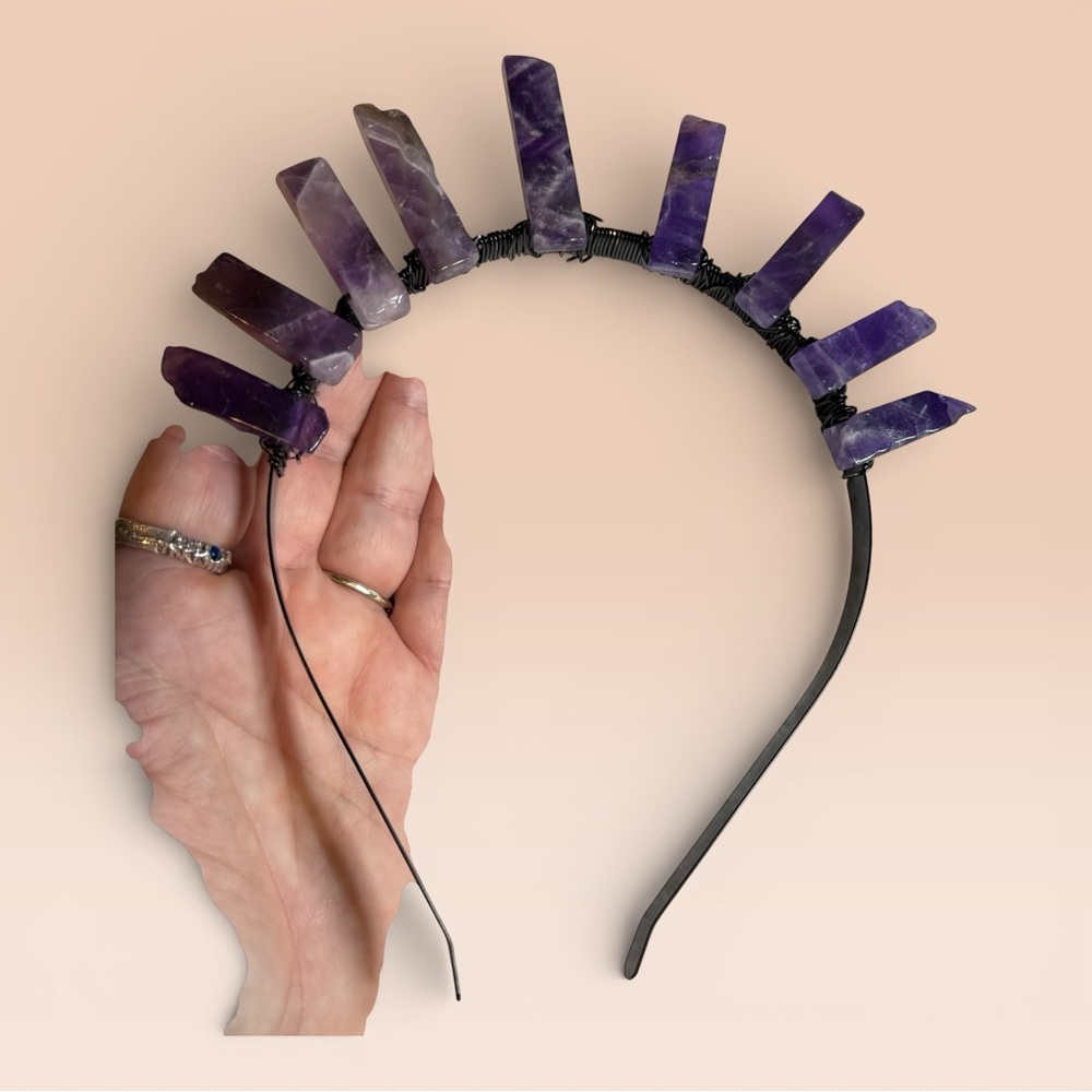 Amethyst Stone and Black Wire Headband - Picture 7 of 12